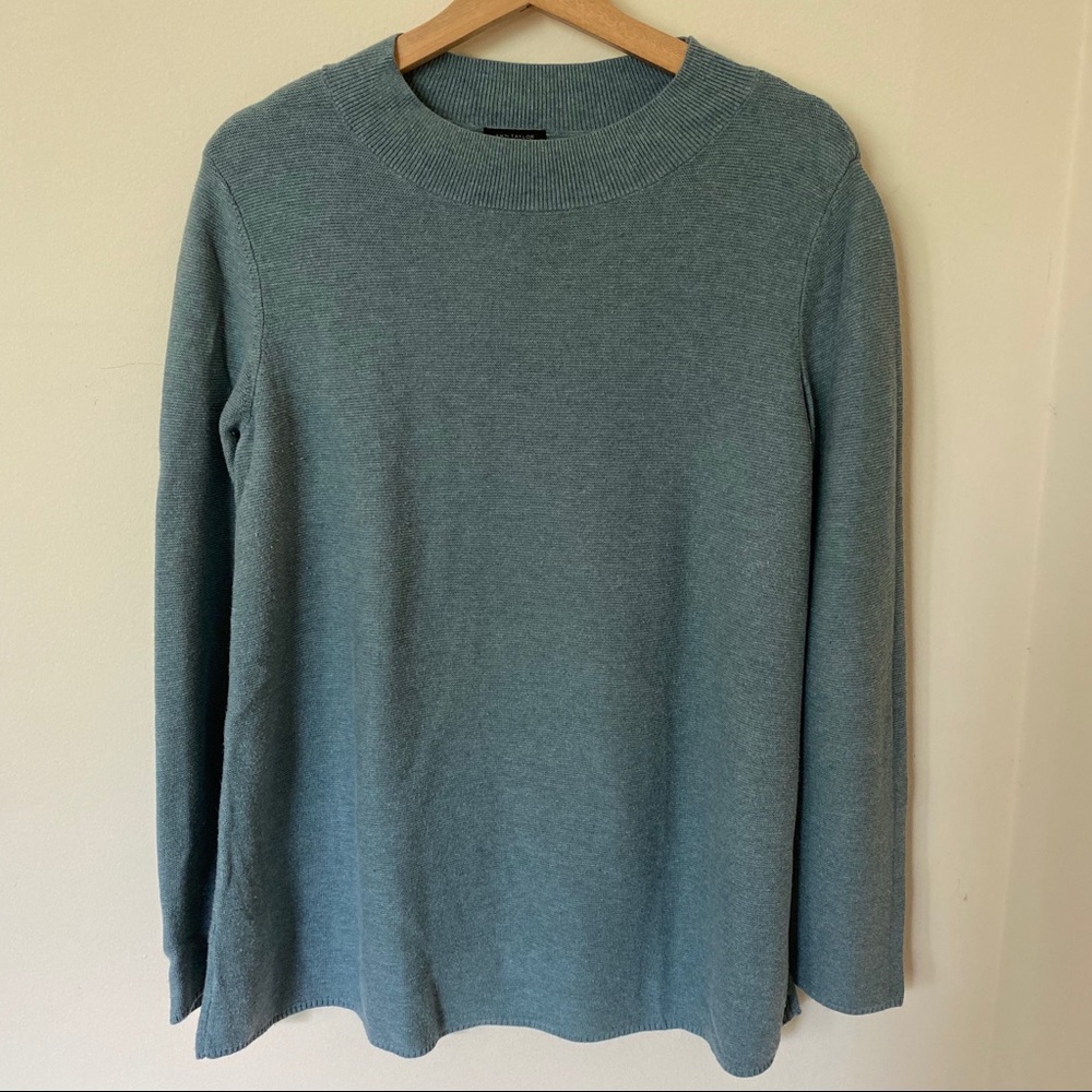 Ann Taylor Dusty Blue Mock Neck Sweater